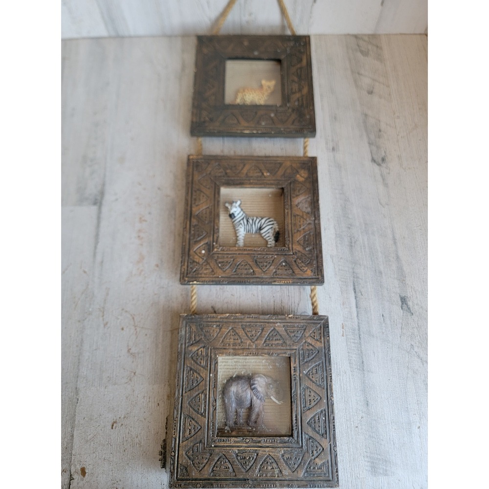 Vintage Unique‎ hanging zoo framed animal elephant zebra cheetah wall